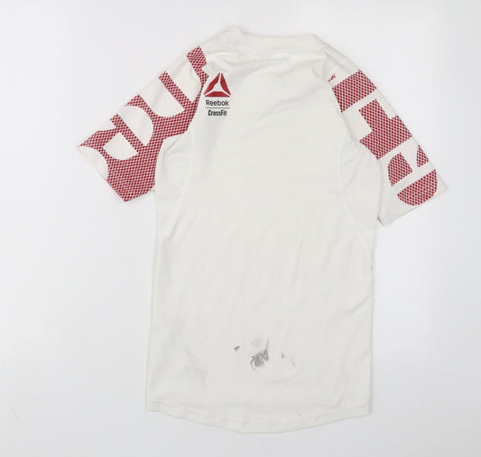 Reebok Mens White Nylon Basic T-Shirt Size M Crew Neck Pullover