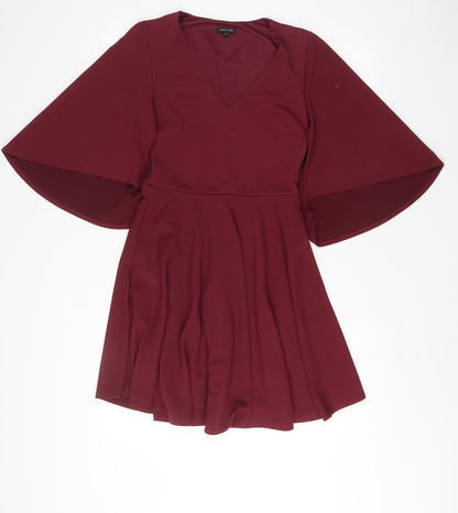 River Island Womens Red Polyester A-Line Size 10 V-Neck Pullover