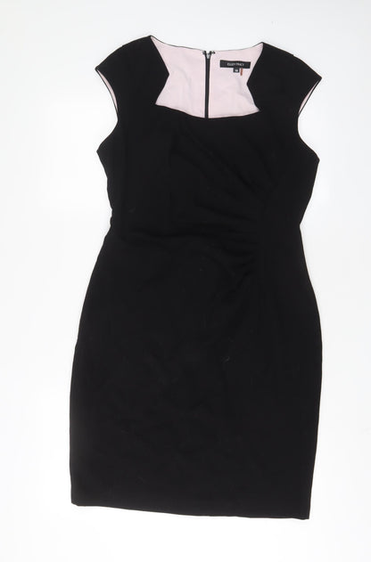 Ellen Tracy Womens Black Polyester Sheath Size 10 Square Neck Zip - Pleated