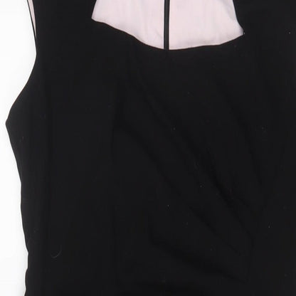 Ellen Tracy Womens Black Polyester Sheath Size 10 Square Neck Zip - Pleated