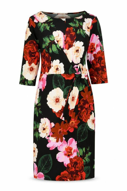 Front view of JD Williams women’s multicoloured floral polyester a-line, size UK 12, boat neck pullover