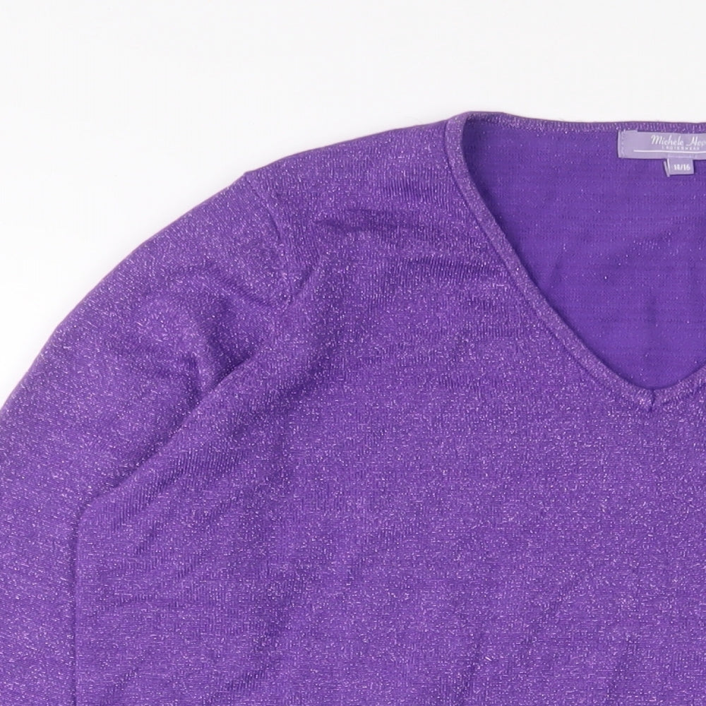 Michele Hope Womens Purple V-Neck Viscose Pullover Jumper Size 14 - 14/16