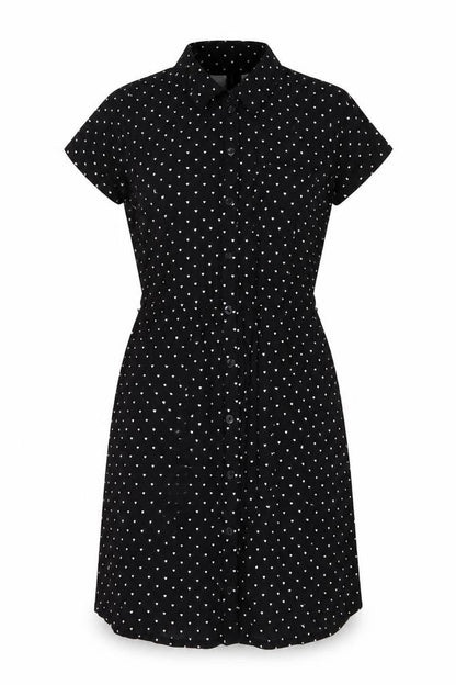 H&M Womens Black Geometric Viscose A-Line Size 10 Collared Button