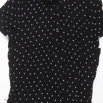 H&M Womens Black Geometric Viscose A-Line Size 10 Collared Button