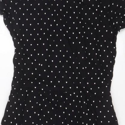 H&M Womens Black Geometric Viscose A-Line Size 10 Collared Button