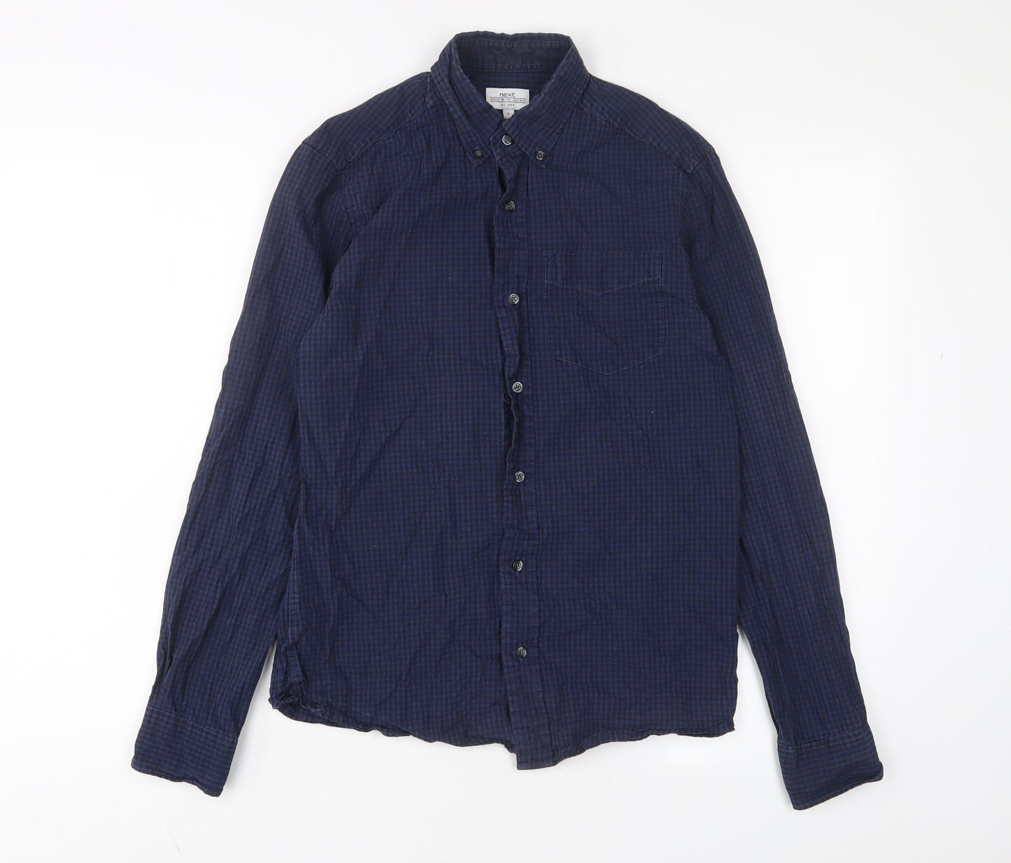 NEXT Mens Blue Cotton Button-Up Size S Collared Button