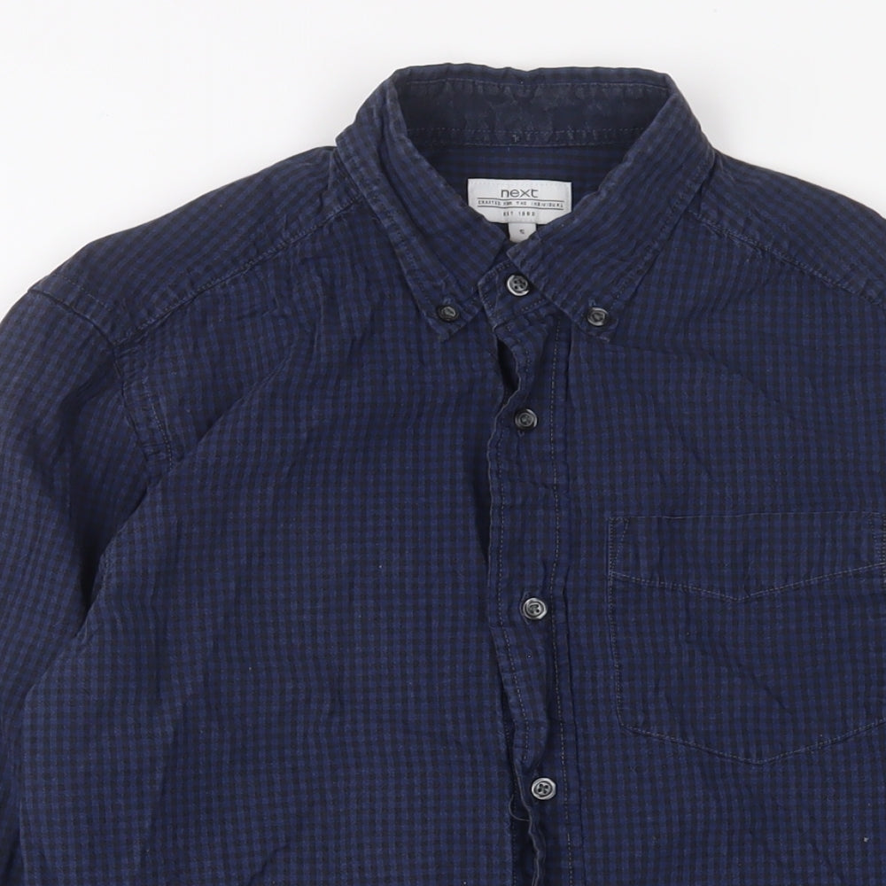 NEXT Mens Blue Cotton Button-Up Size S Collared Button