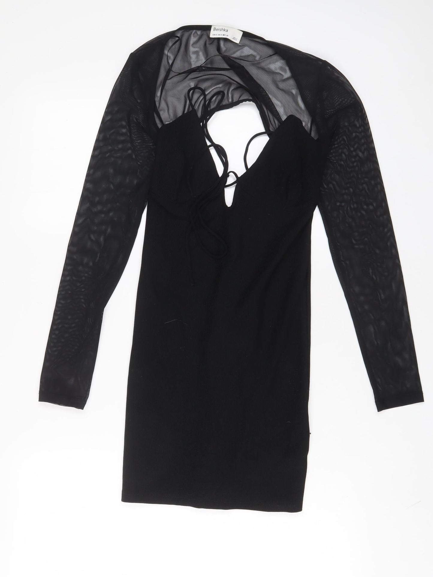 Bershka Womens Black Polyester A-Line Size S Crew Neck Pullover