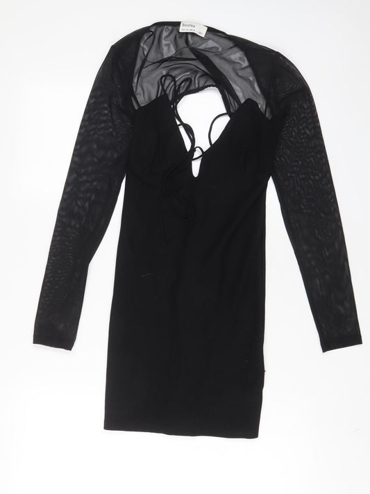 Bershka Womens Black Polyester A-Line Size S Crew Neck Pullover