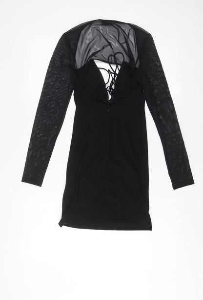 Bershka Womens Black Polyester A-Line Size S Crew Neck Pullover