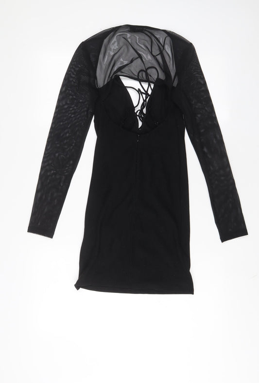 Bershka Womens Black Polyester A-Line Size S Crew Neck Pullover
