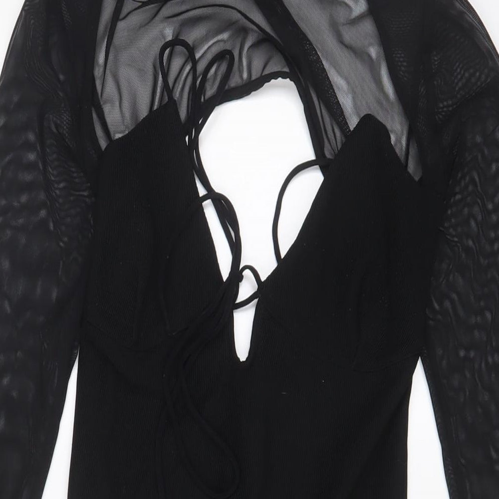Bershka Womens Black Polyester A-Line Size S Crew Neck Pullover