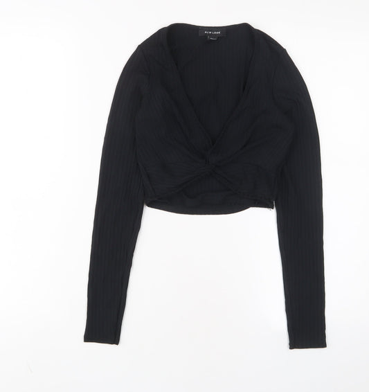 Womens UK Size 6 New Look Black Cropped T-Shirt