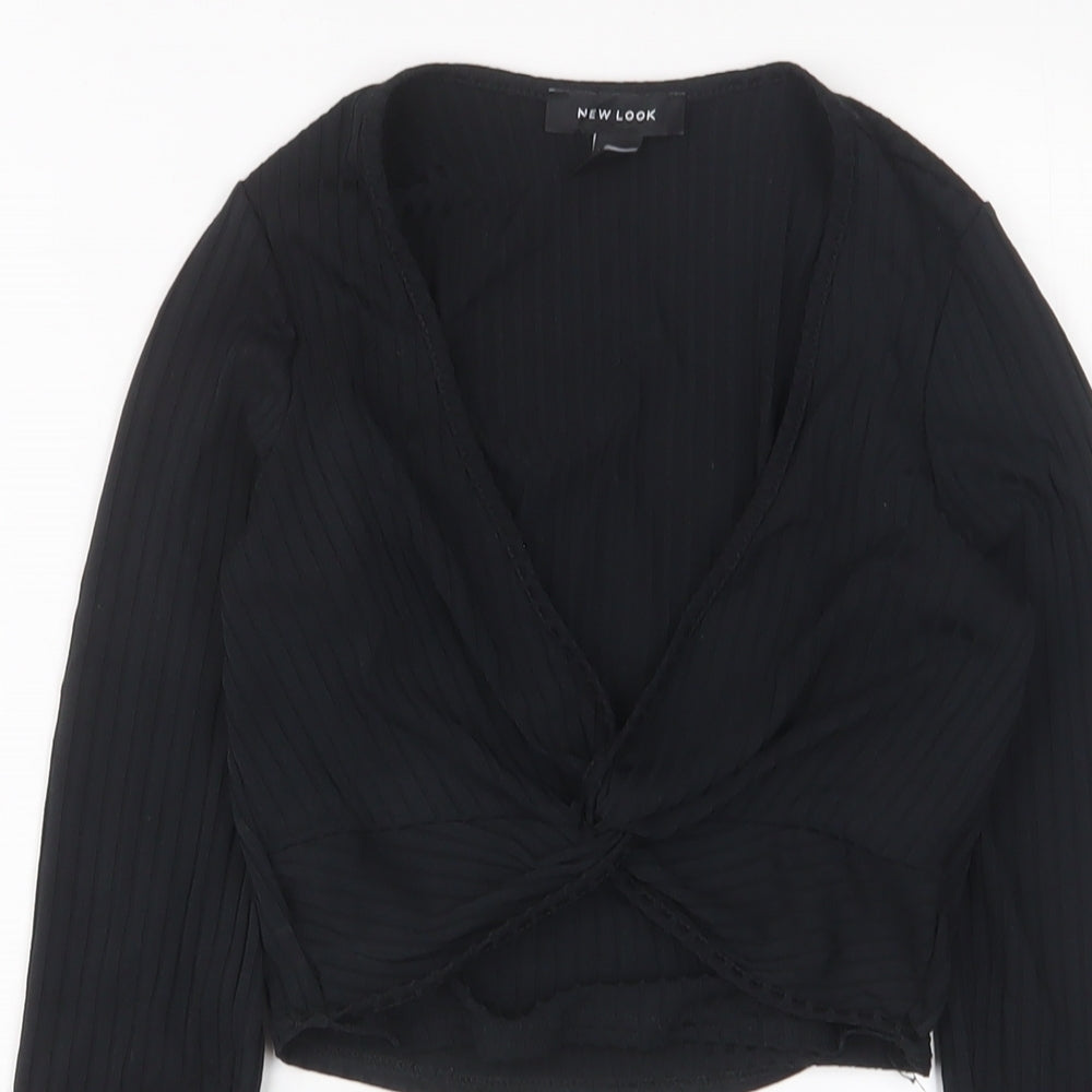 Womens UK Size 6 New Look Black Cropped T-Shirt