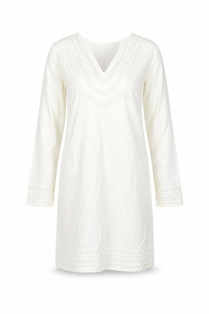 Zara Womens Ivory Ramie Sheath Size L V-Neck Pullover - Embroidered