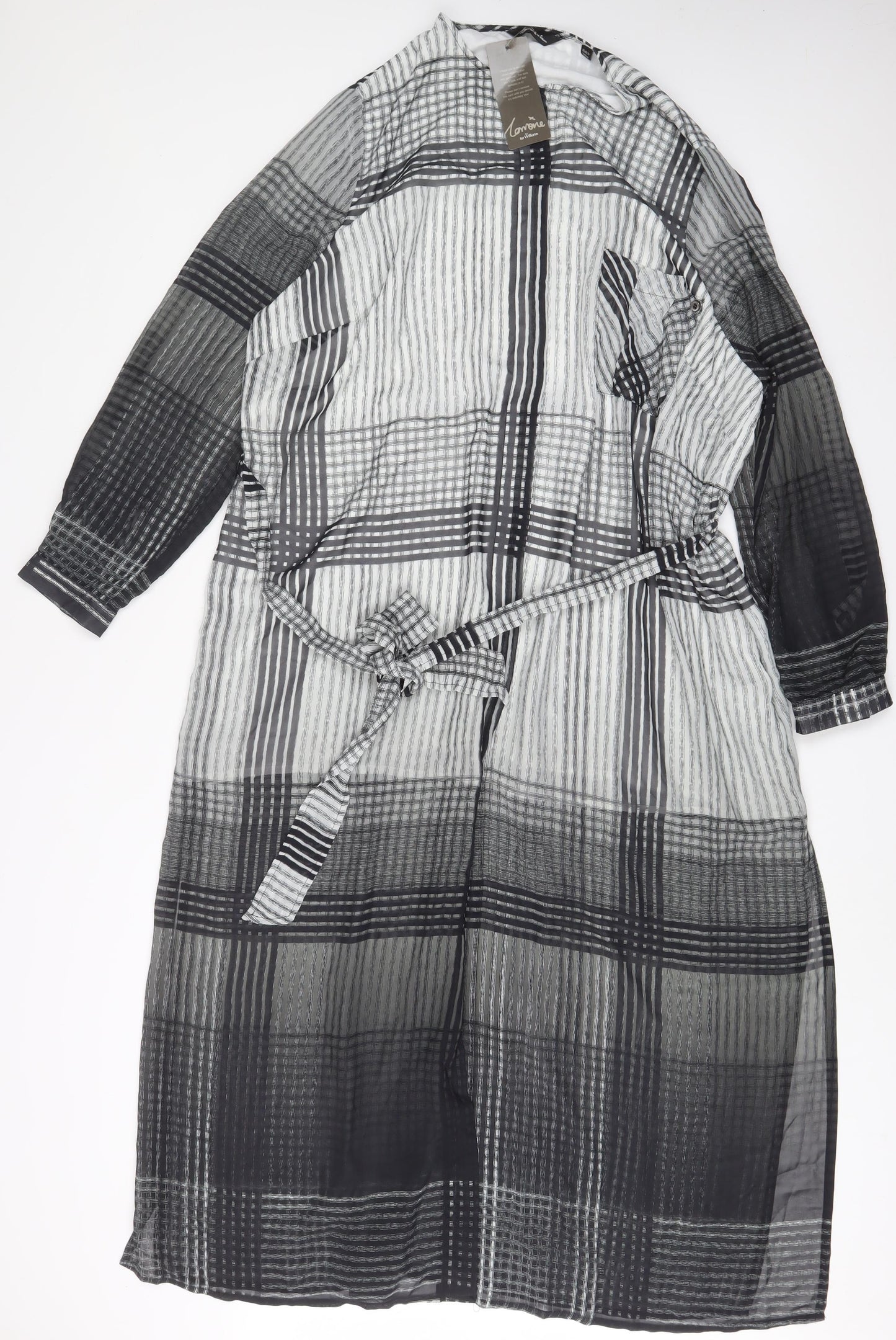 JD Williams Womens Grey Plaid Polyester A-Line Size 26 Crew Neck Button