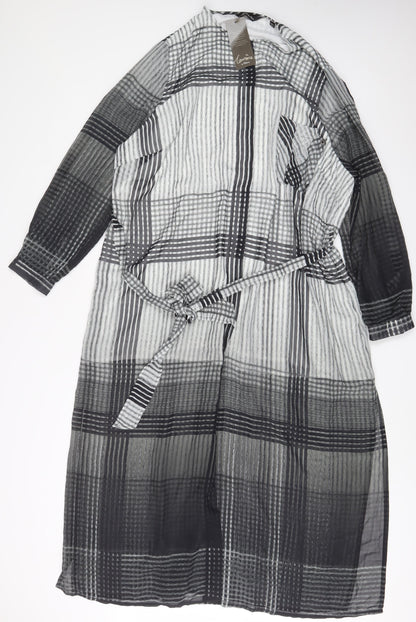 JD Williams Womens Grey Plaid Polyester A-Line Size 26 Crew Neck Button