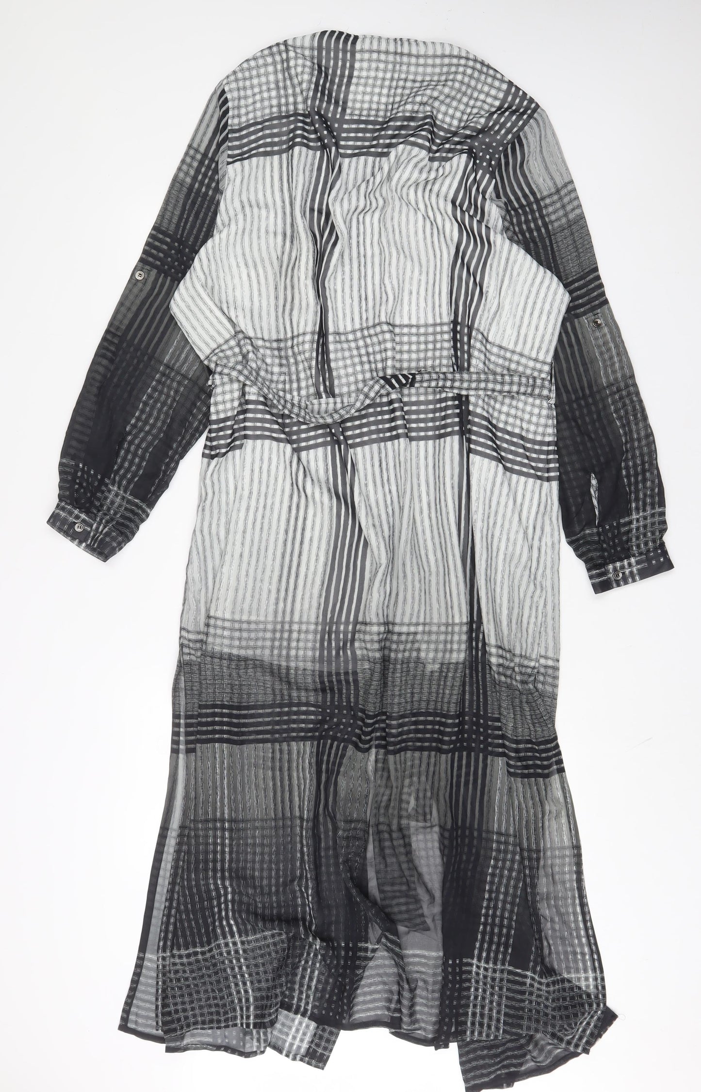 JD Williams Womens Grey Plaid Polyester A-Line Size 26 Crew Neck Button