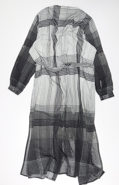 JD Williams Womens Grey Plaid Polyester A-Line Size 26 Crew Neck Button