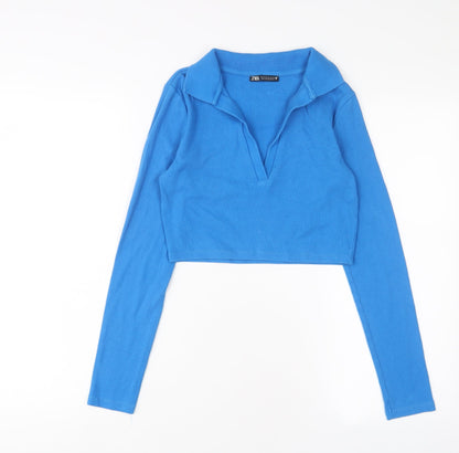 Womens UK Size M Zara Blue Basic T-Shirt