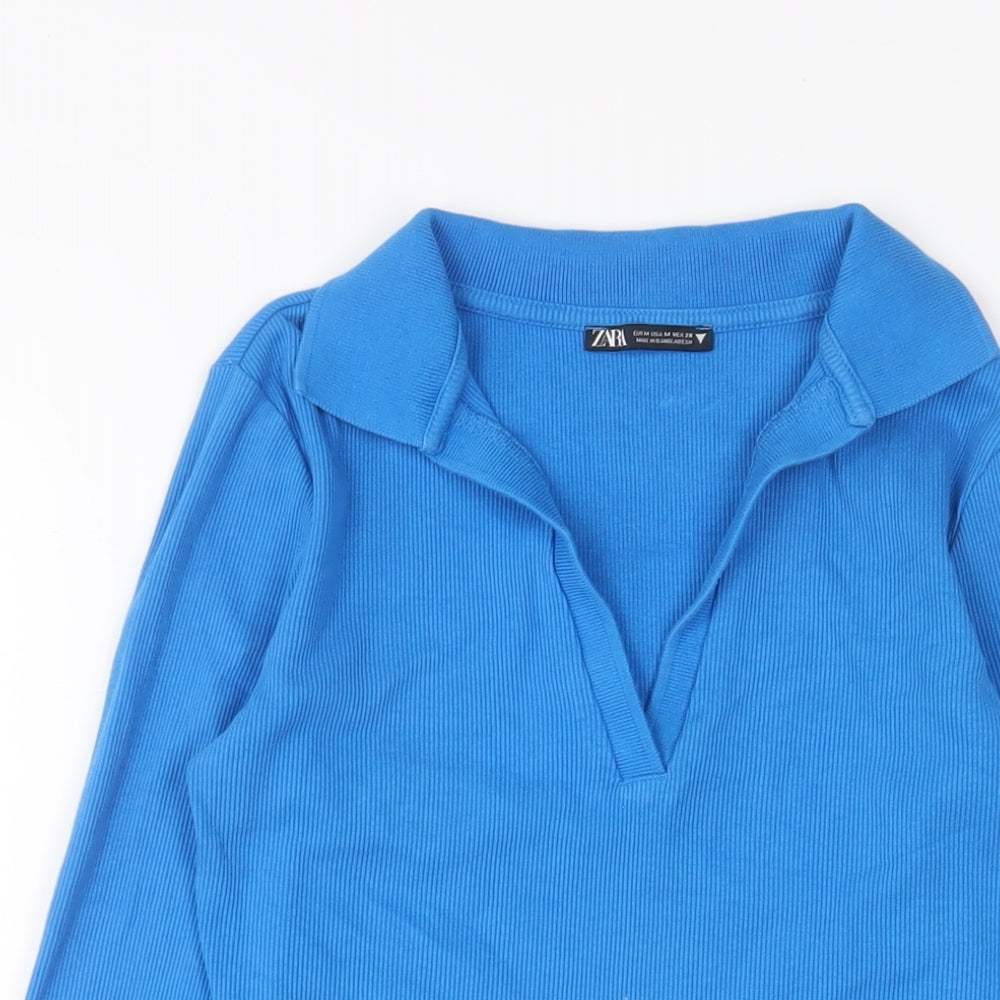 Womens UK Size M Zara Blue Basic T-Shirt