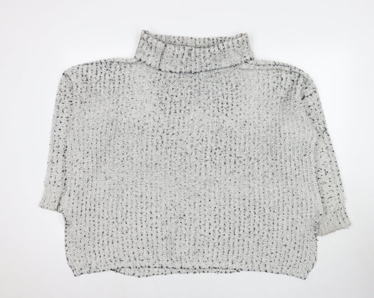 Lands' End Womens Grey Roll Neck Cotton Pullover Jumper Size L