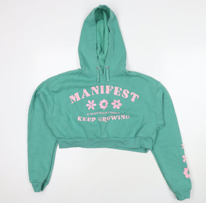 New Look Girls Blue Cotton Pullover Hoodie Size 14-15 Years Pullover - Manifest Keep Growing Flowers