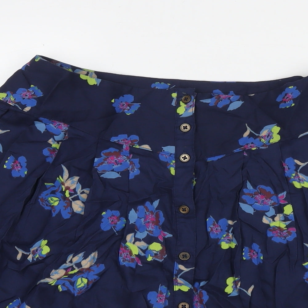 Indigo Womens Blue Floral Viscose A-Line Skirt Size 10 Button