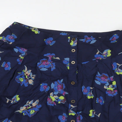 Indigo Womens Blue Floral Viscose A-Line Skirt Size 10 Button