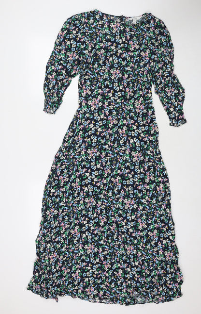 Marks and Spencer Womens Multicoloured Floral Viscose Maxi Size 8 Round Neck Zip