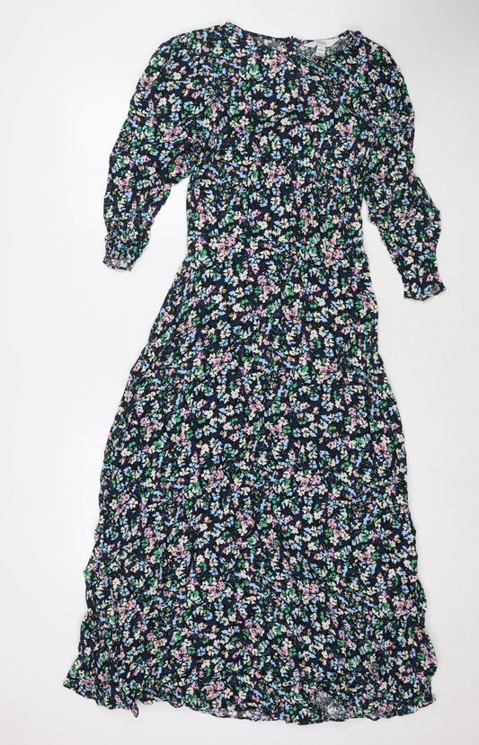 Marks and Spencer Womens Multicoloured Floral Viscose Maxi Size 8 Round Neck Zip