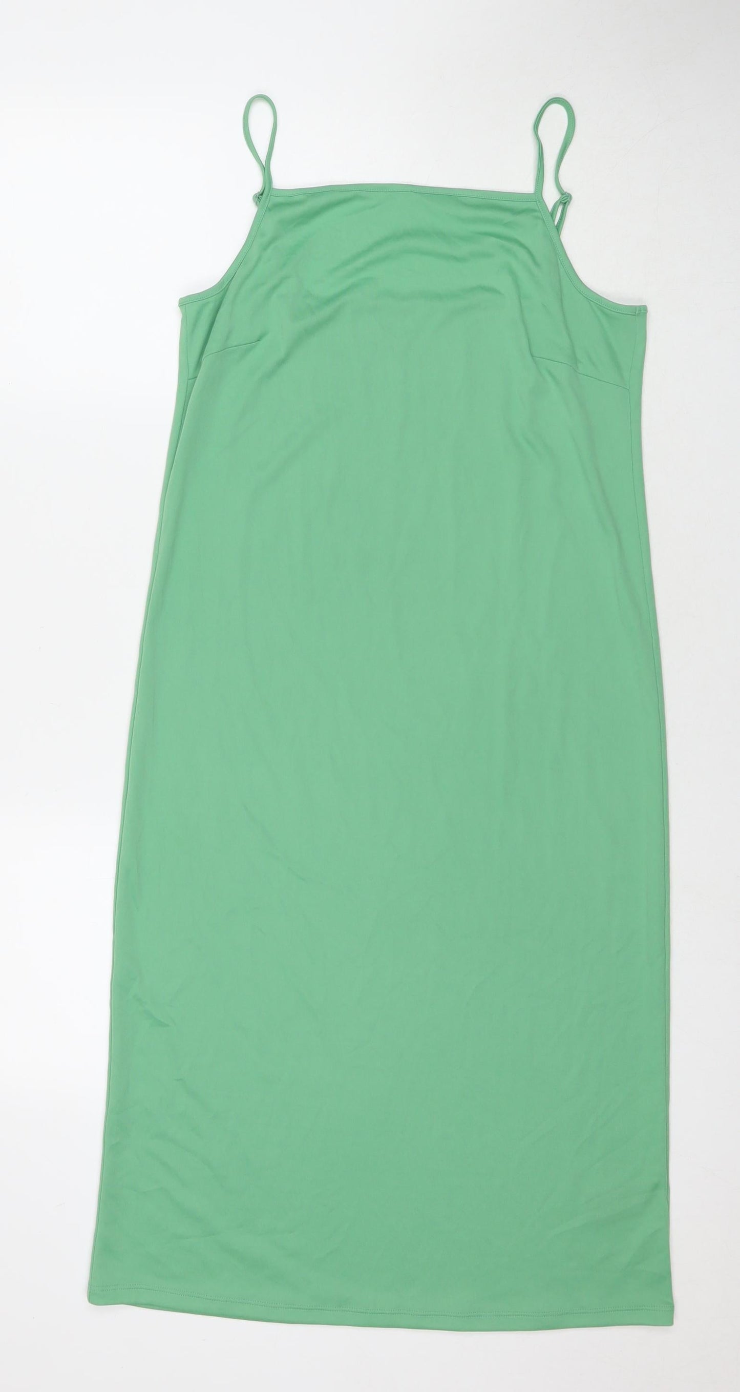 Marks and Spencer Womens Green Polyester Slip Dress Size 12 Square Neck Pullover