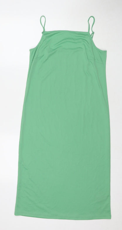 Marks and Spencer Womens Green Polyester Slip Dress Size 12 Square Neck Pullover