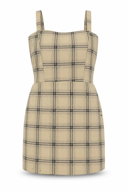 I SAW IT FIRST Womens Beige Check Polyester Tank Dress Size 14 Square Neck Pullover