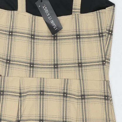 I SAW IT FIRST Womens Beige Check Polyester Tank Dress Size 14 Square Neck Pullover