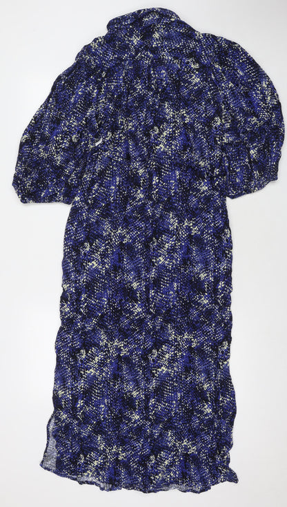 Marks and Spencer Womens Blue Animal Print Viscose Maxi Size 12 Collared Button - Snake Pattern
