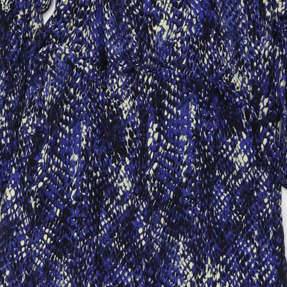 Marks and Spencer Womens Blue Animal Print Viscose Maxi Size 12 Collared Button - Snake Pattern