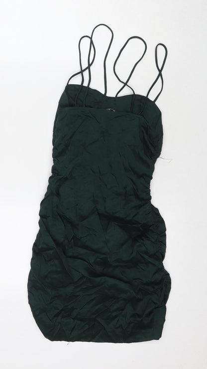 Zara Womens Green Polyester Mini Size S Square Neck Zip