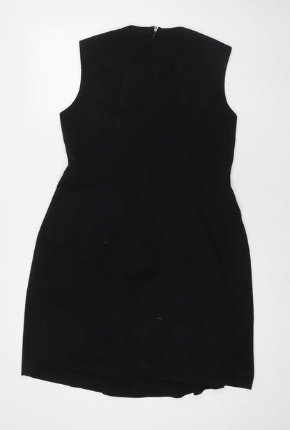 Marks and Spencer Womens Black Polyester A-Line Size 16 Round Neck Zip