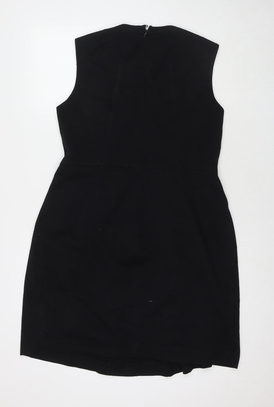 Marks and Spencer Womens Black Polyester A-Line Size 16 Round Neck Zip