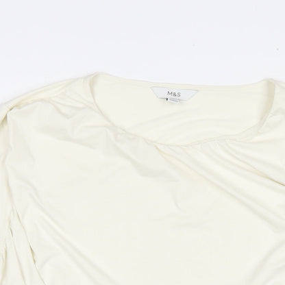 Marks and Spencer Womens White Polyester Basic Blouse Size 24 Round Neck