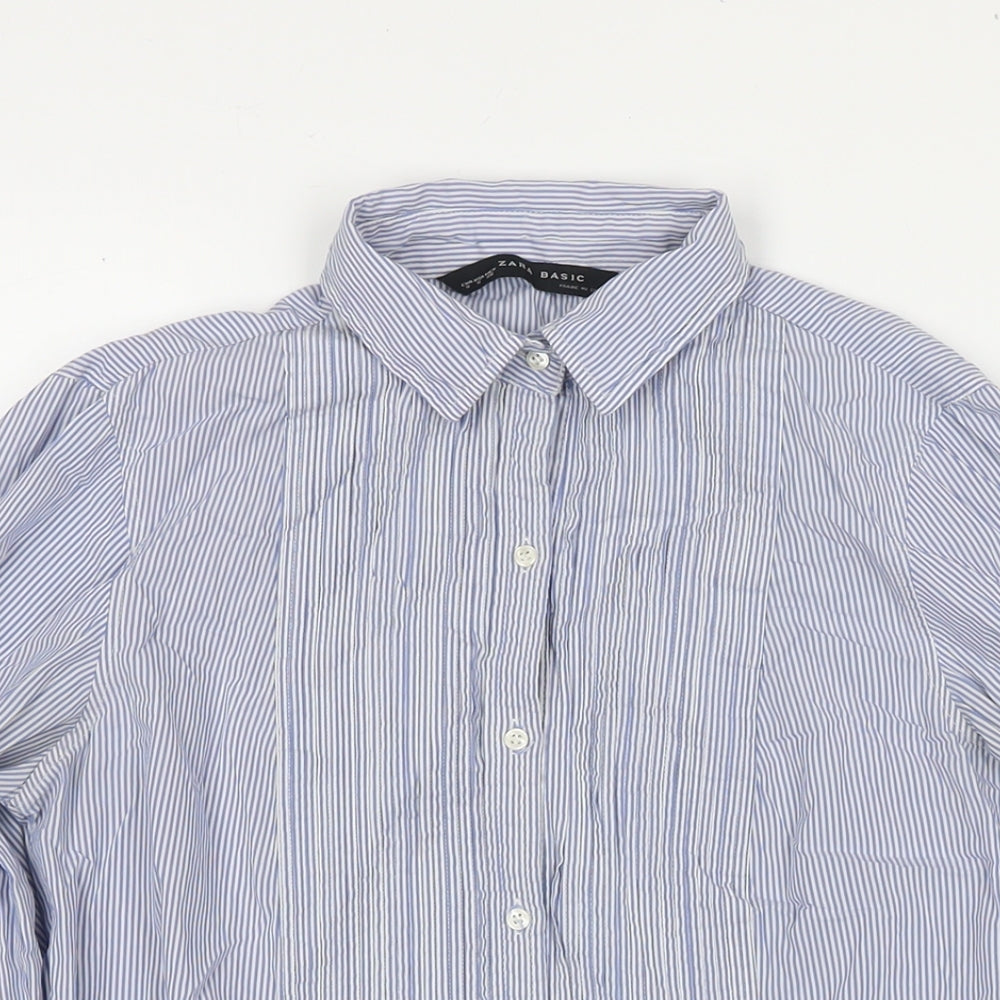 Womens UK Size S Zara Blue Basic Button-Up