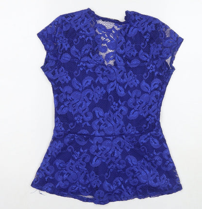 Quiz Womens Blue Polyester Basic Blouse Size 10 V-Neck