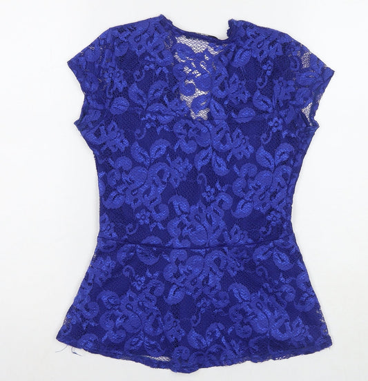 Quiz Womens Blue Polyester Basic Blouse Size 10 V-Neck