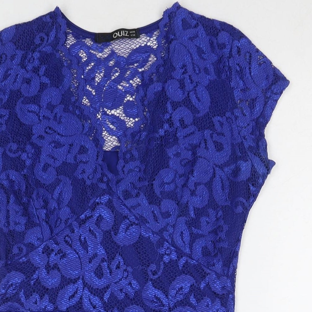 Quiz Womens Blue Polyester Basic Blouse Size 10 V-Neck