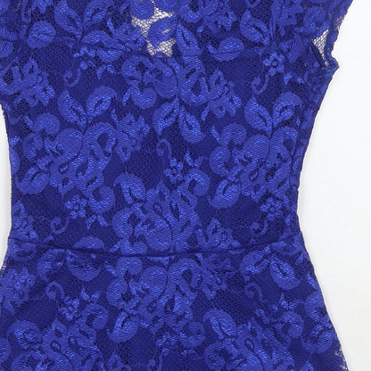 Quiz Womens Blue Polyester Basic Blouse Size 10 V-Neck