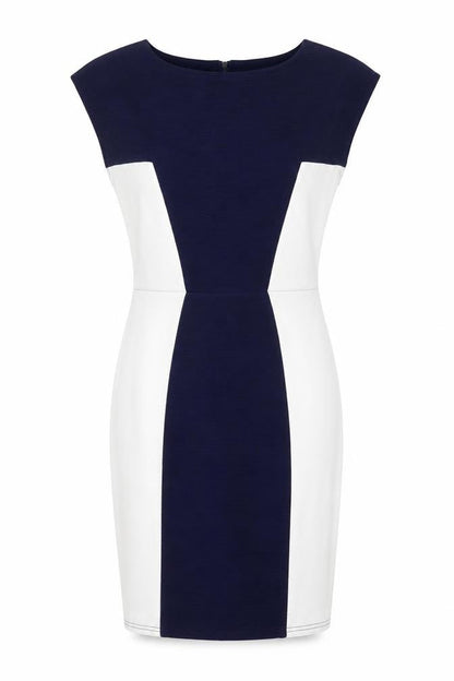 Closet Womens Blue Colourblock Polyester A-Line Size 10 Round Neck Zip
