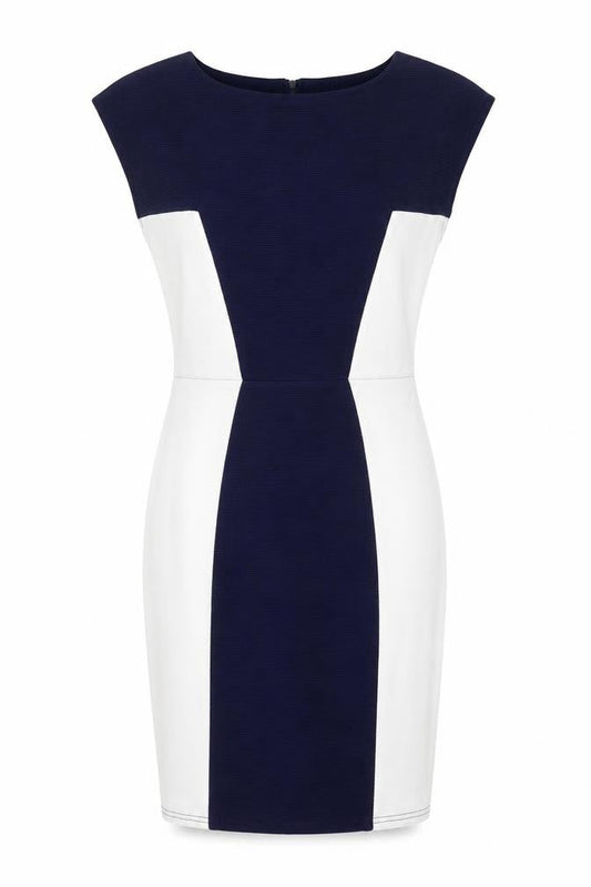 Closet Womens Blue Colourblock Polyester A-Line Size 10 Round Neck Zip