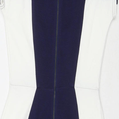 Closet Womens Blue Colourblock Polyester A-Line Size 10 Round Neck Zip