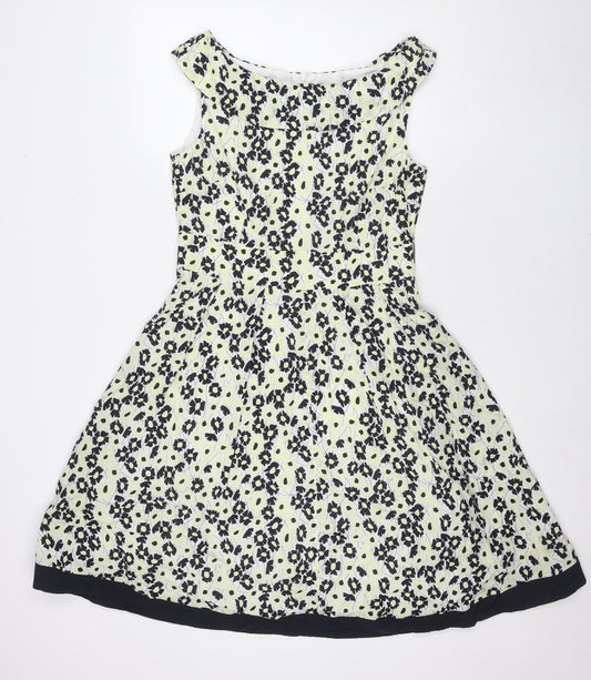 Principles Womens Multicoloured Floral Cotton Fit & Flare Size 12 Round Neck Zip